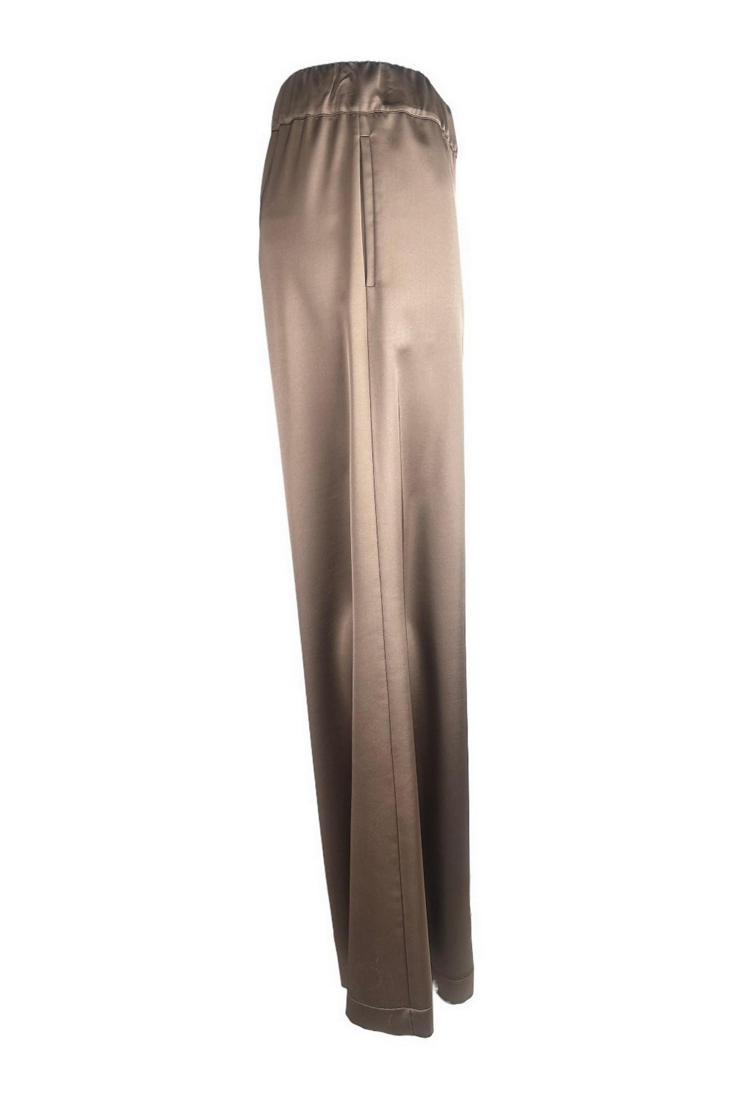 pantalone donna in raso marrone