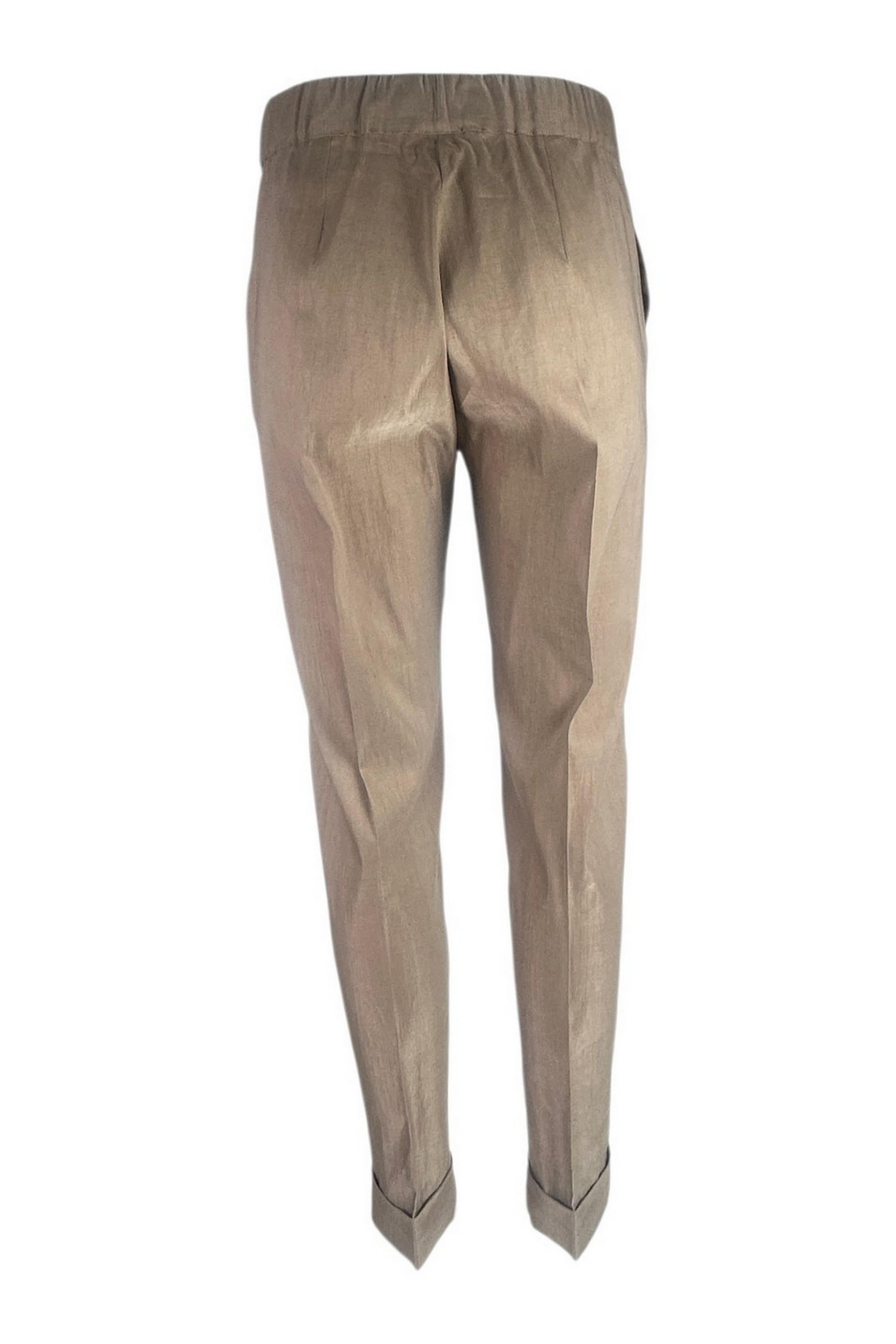 pantalone donna in lino castagna