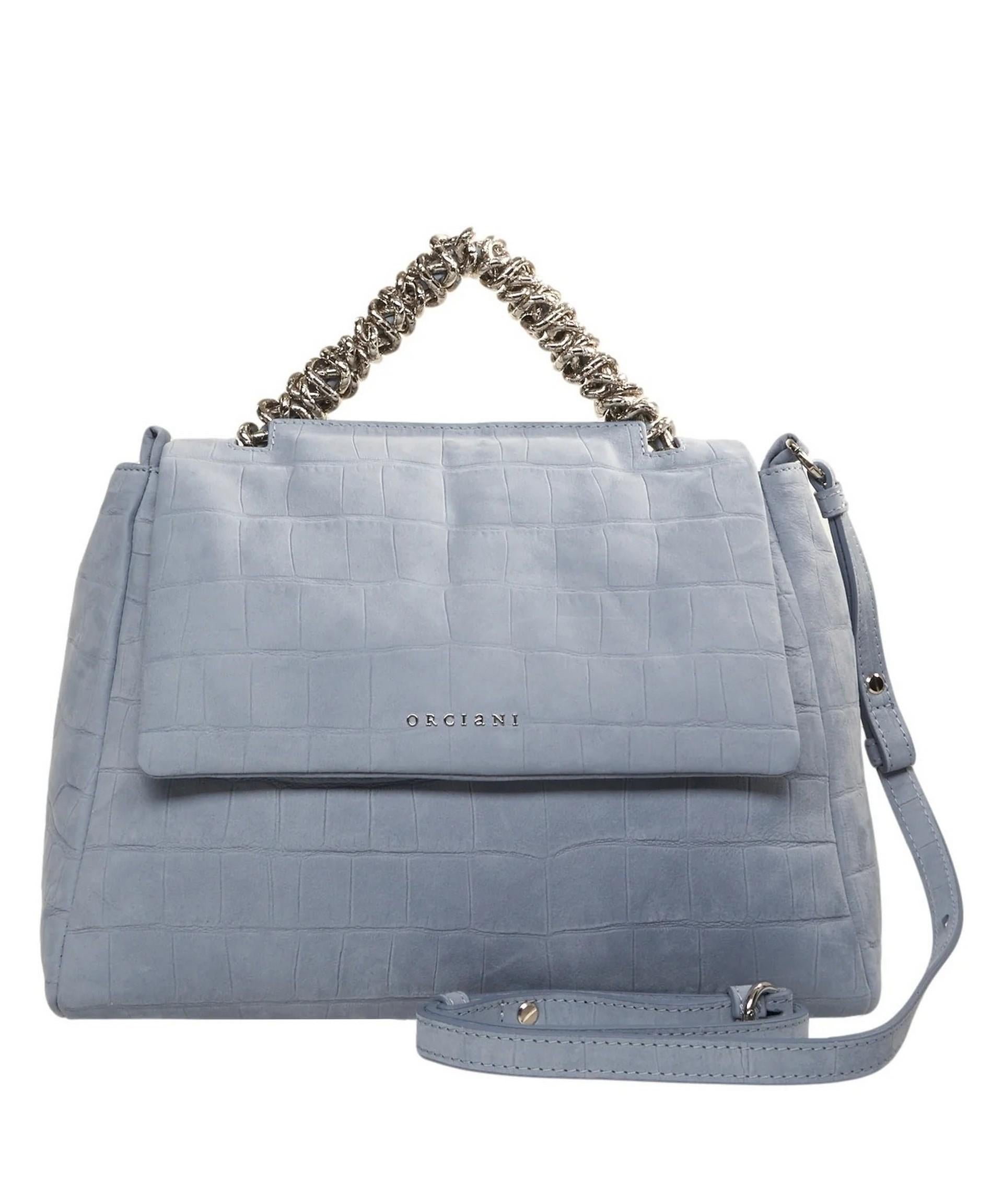 Borsa Sveva Twilight Mid in nabuk stampa cocco azzurro