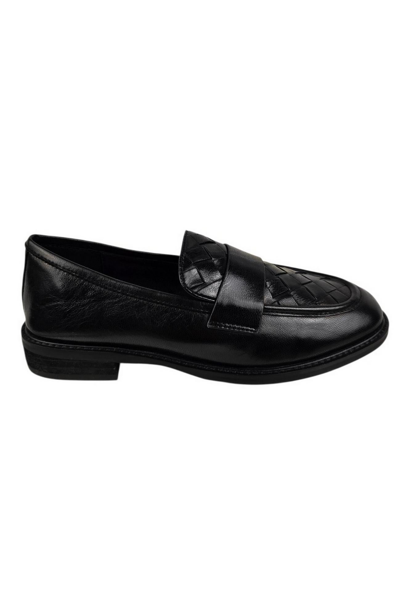 mocassino donna in pelle nero intrecciato