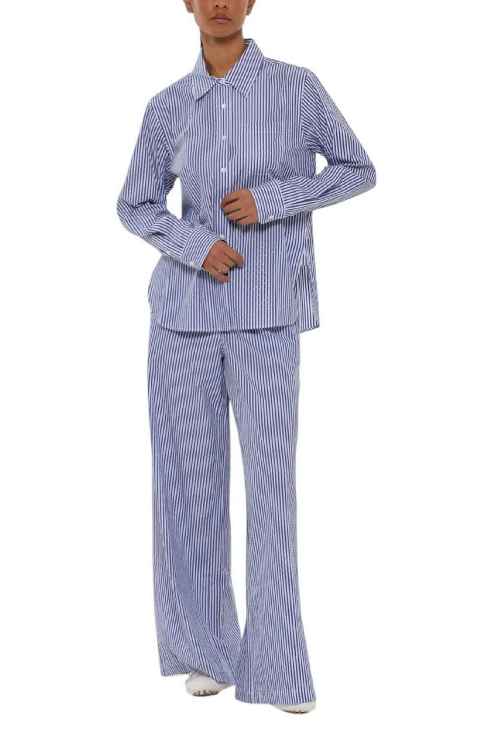 camicia donna righe e strass bianco e azzurro