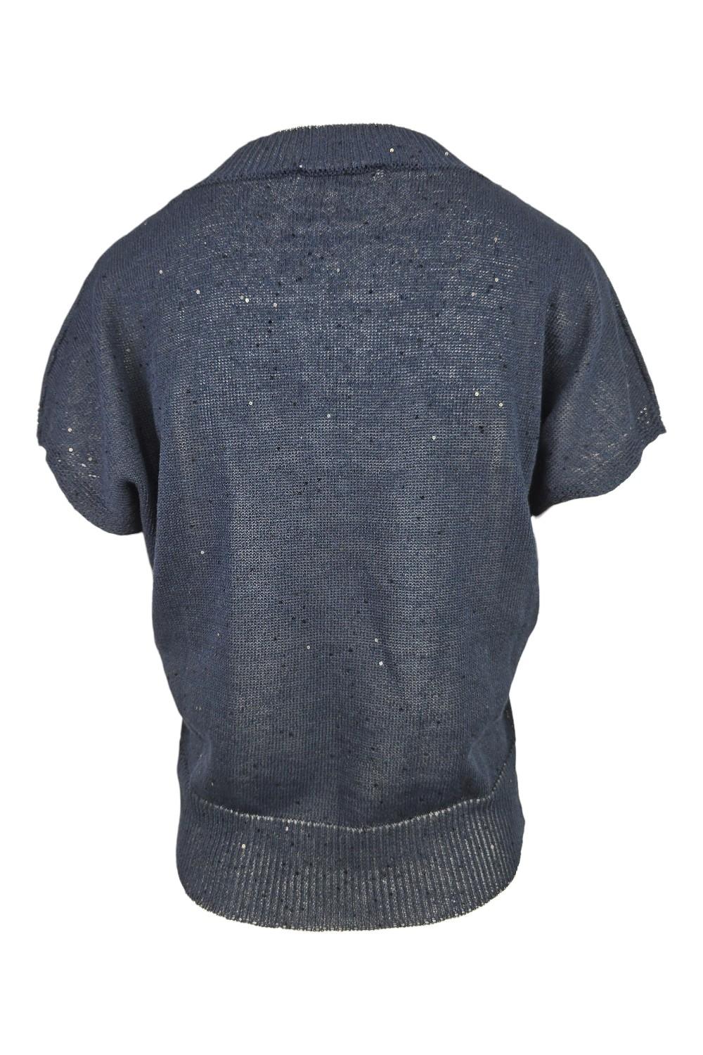 gilet donna scollo a v paillettes blu