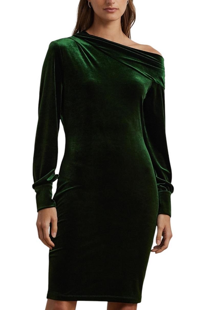 abito donna monospalla in velluto verde