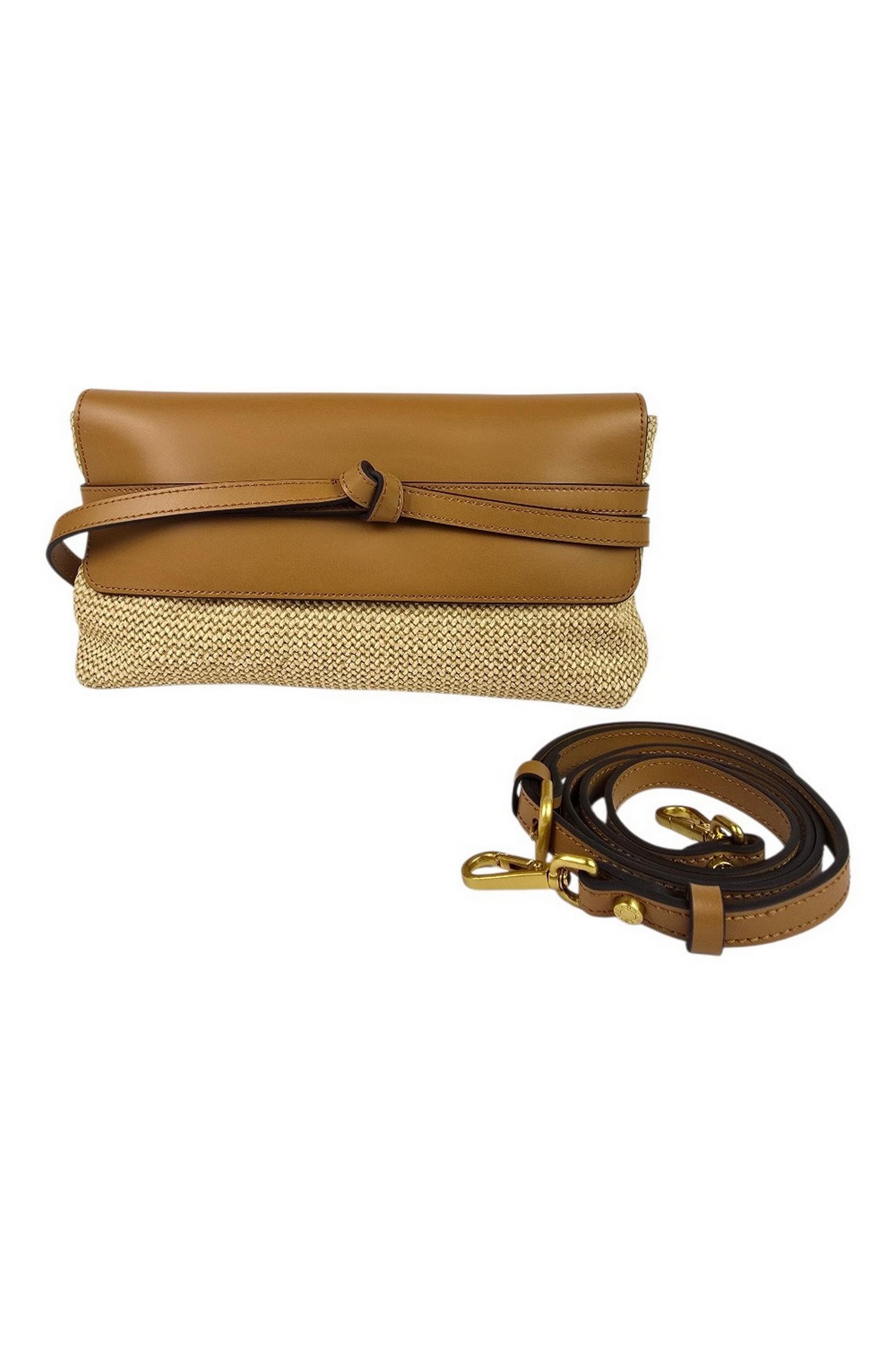 borsa donna belty in rafia e pelle naturale e cuoio