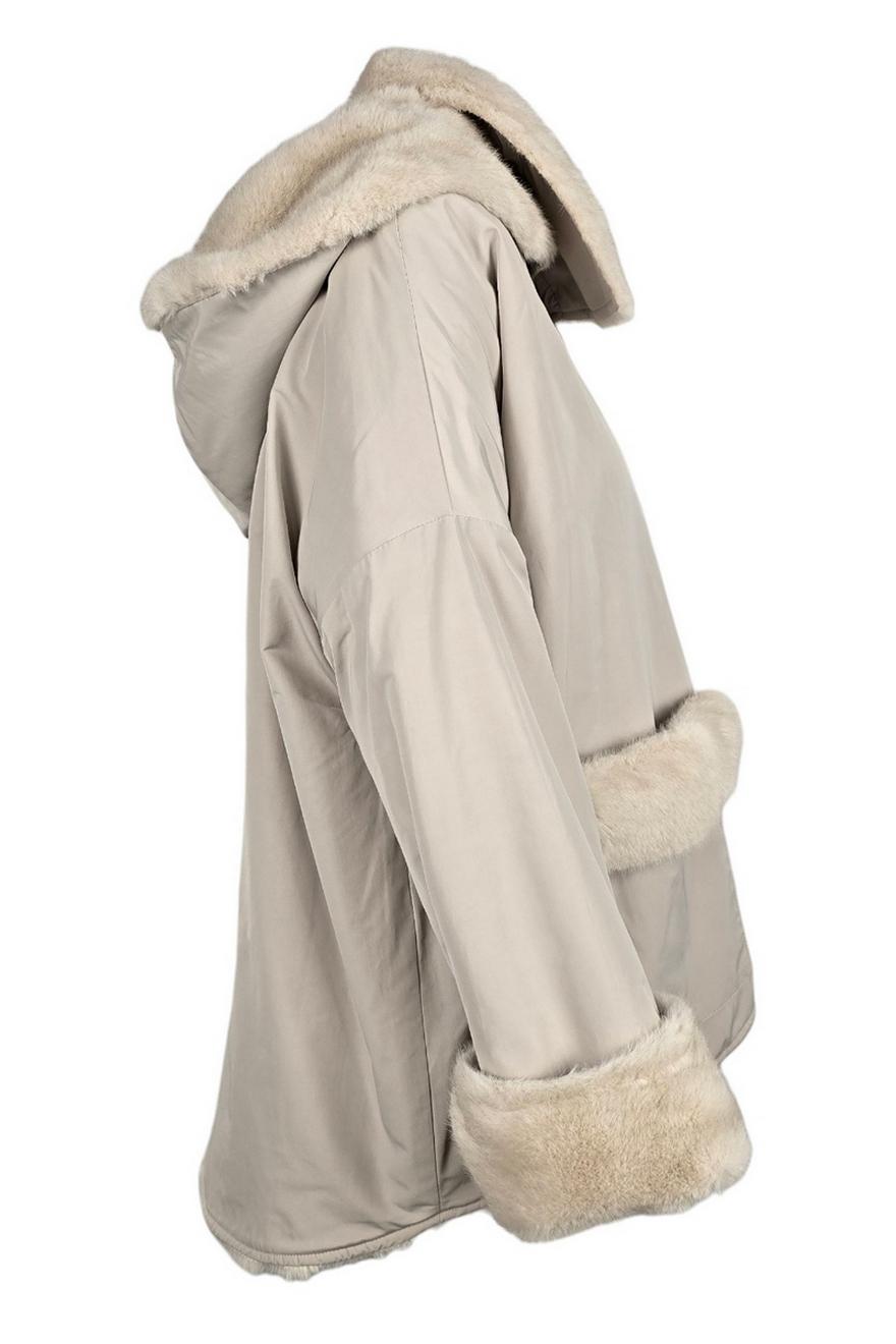 giaccone donna in nylon con interno in eco-pelliccia reversibile sabbia