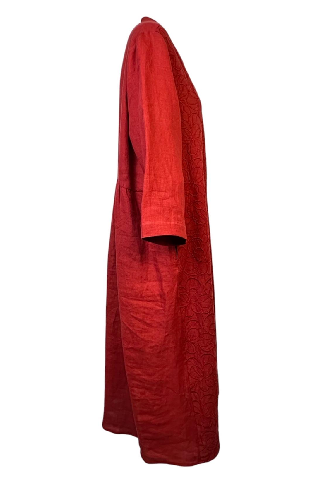 abito donna in lino con ricami rosso