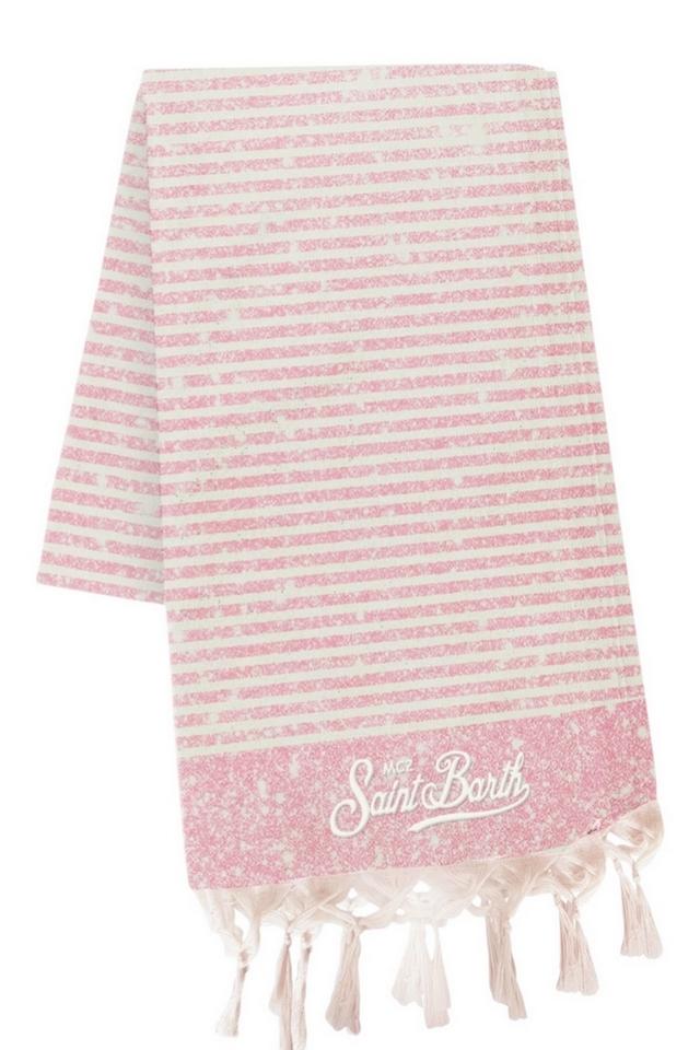 telo mare donna a righe con lurex rosa e bianco