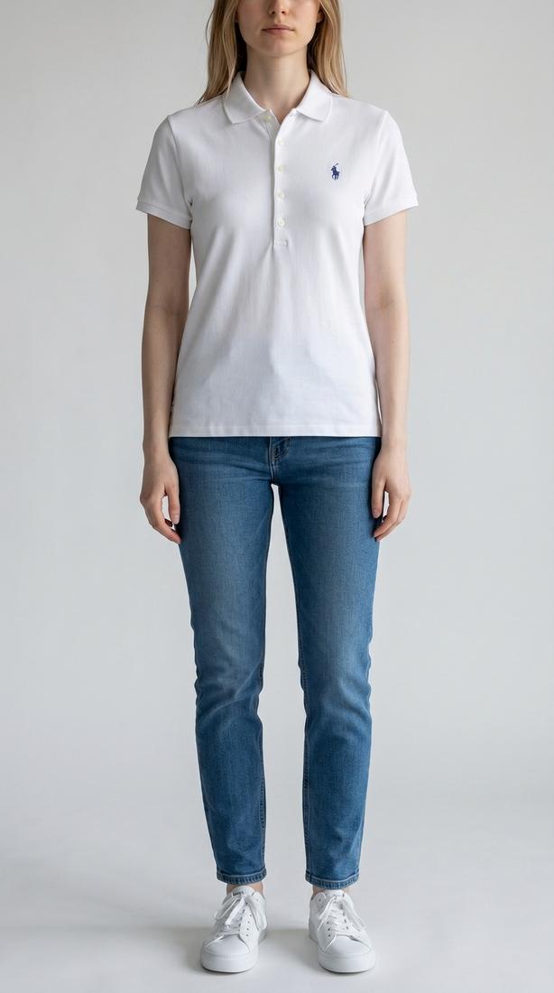 polo donna con abbottonatura lunga bianco