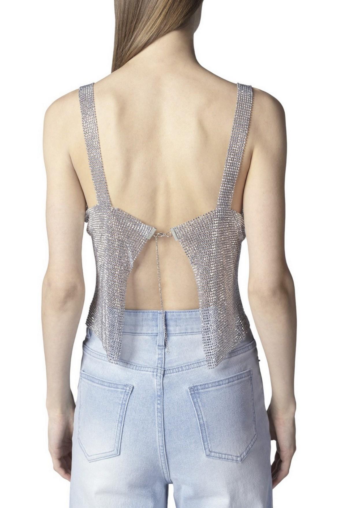 top donna con strass argento