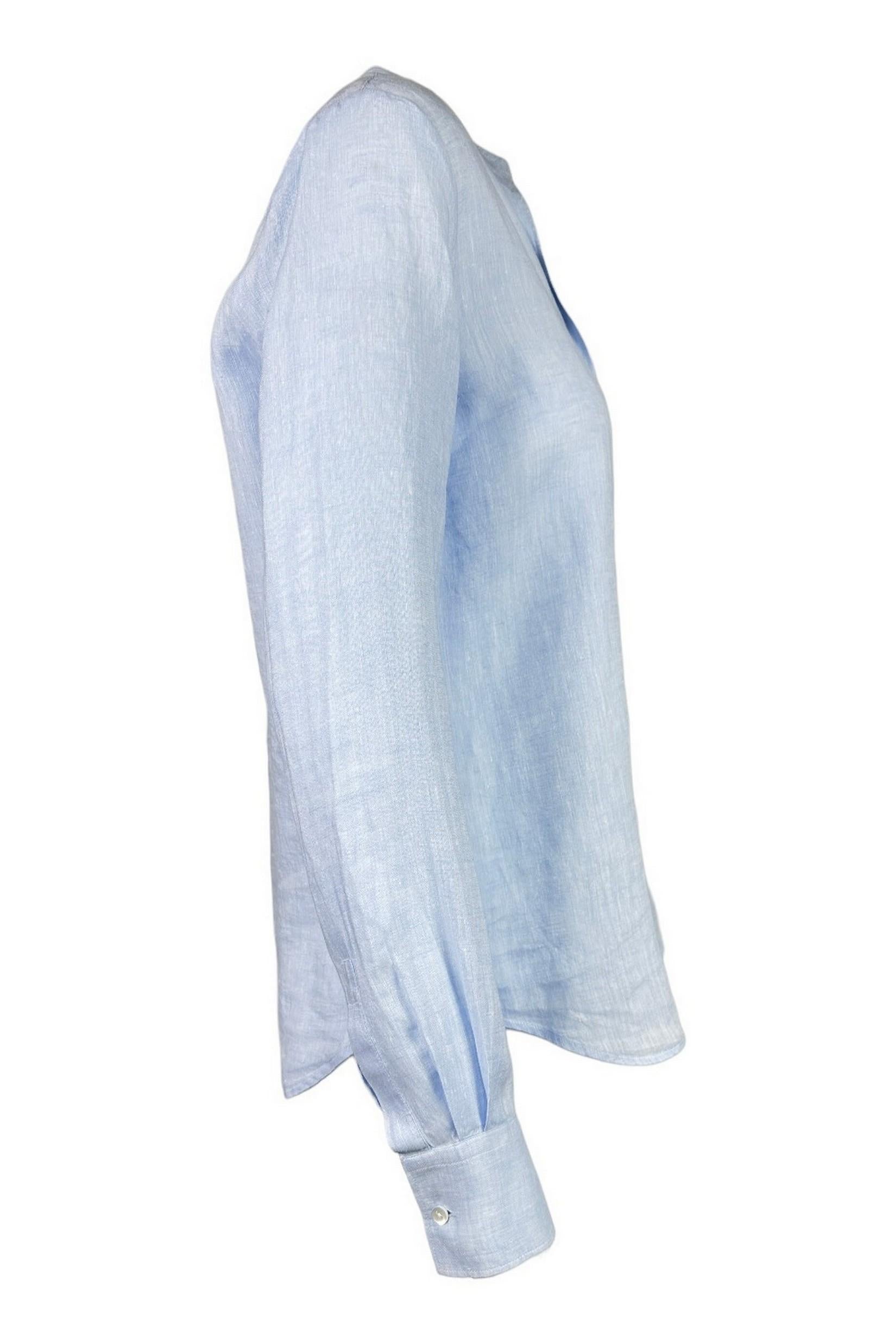 camicia donna lino collo in piedi azzurro