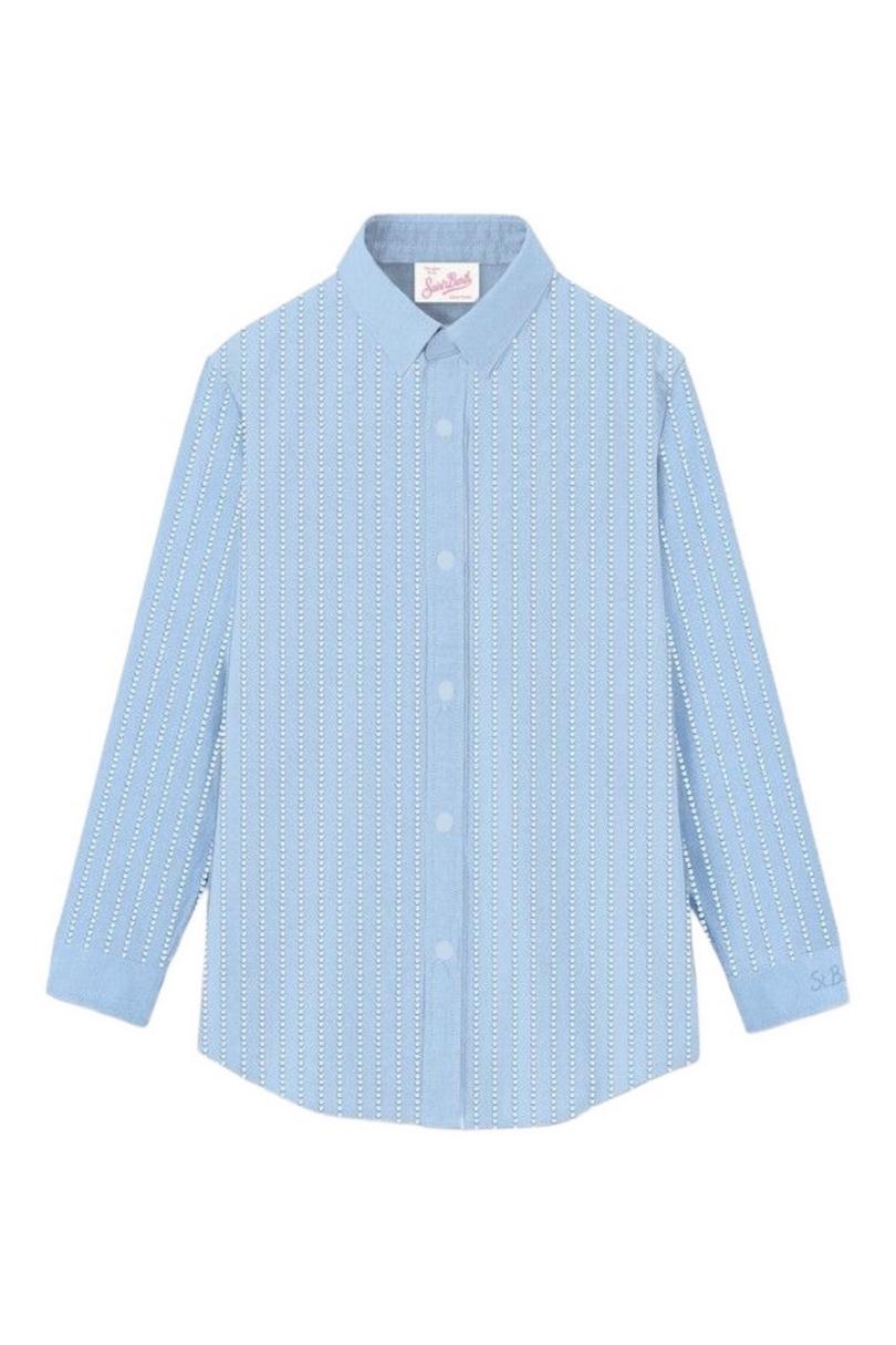 camicia donna azzurro con strass