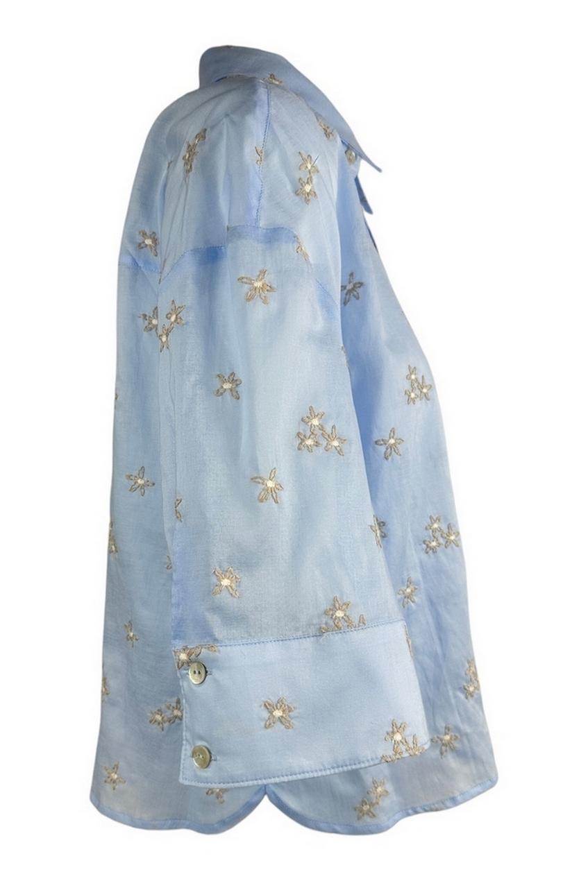 camicia donna ricami azzurra