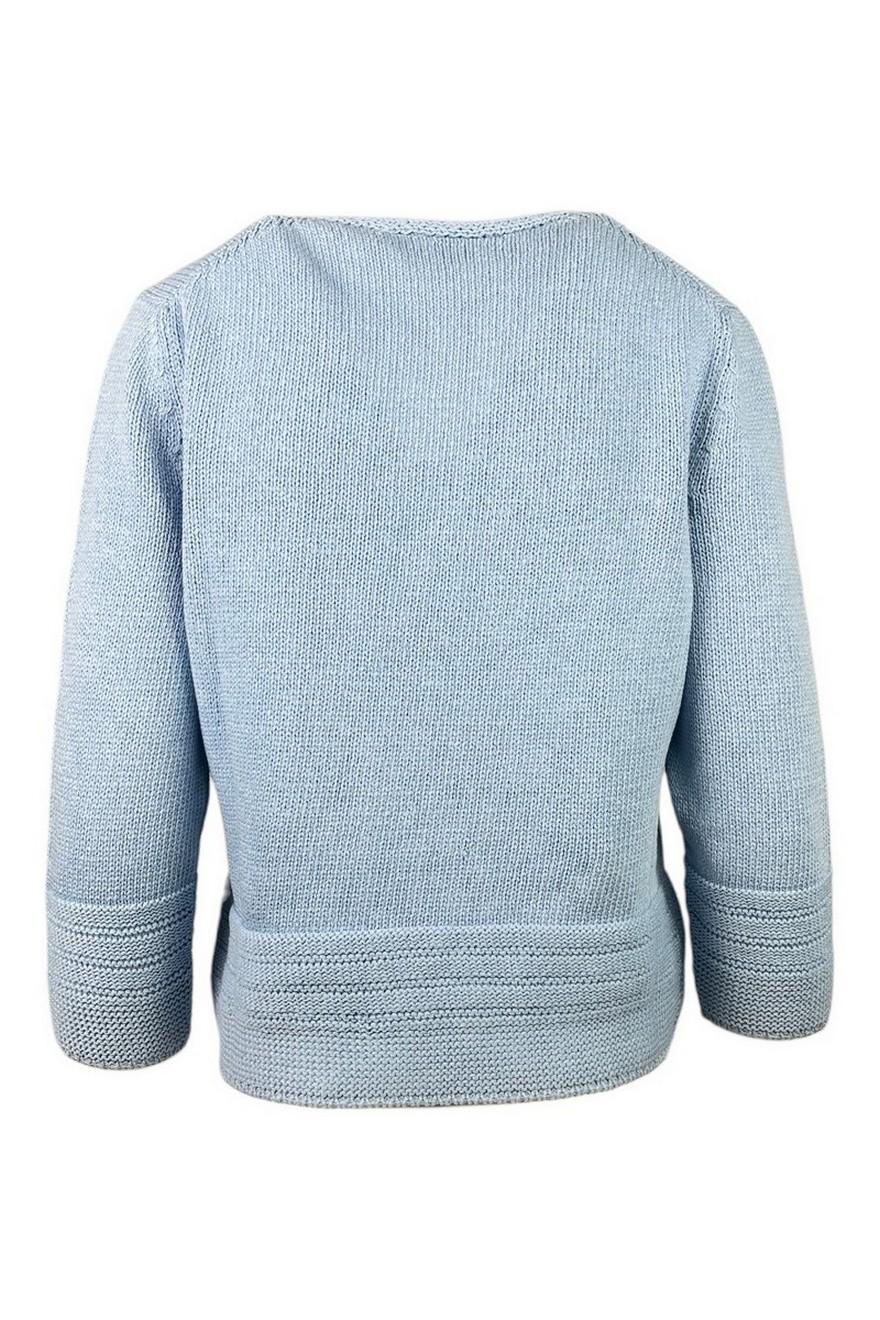 scollo a v donna in cotone con bordo lavorato azzurro
