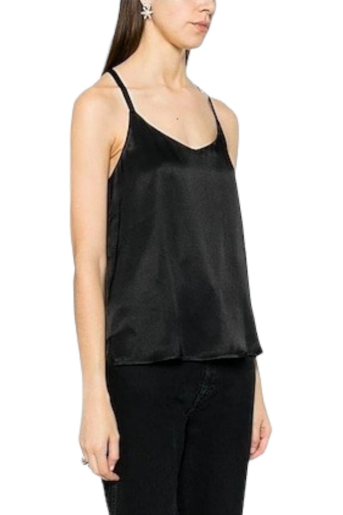 top donna senza maniche in raso nero