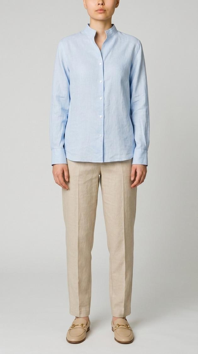 camicia donna lino collo in piedi azzurro
