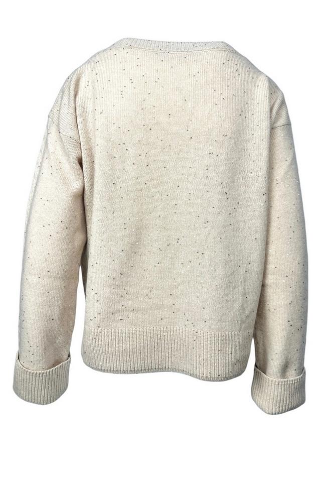 maglia donna a scatola più paillettes beige