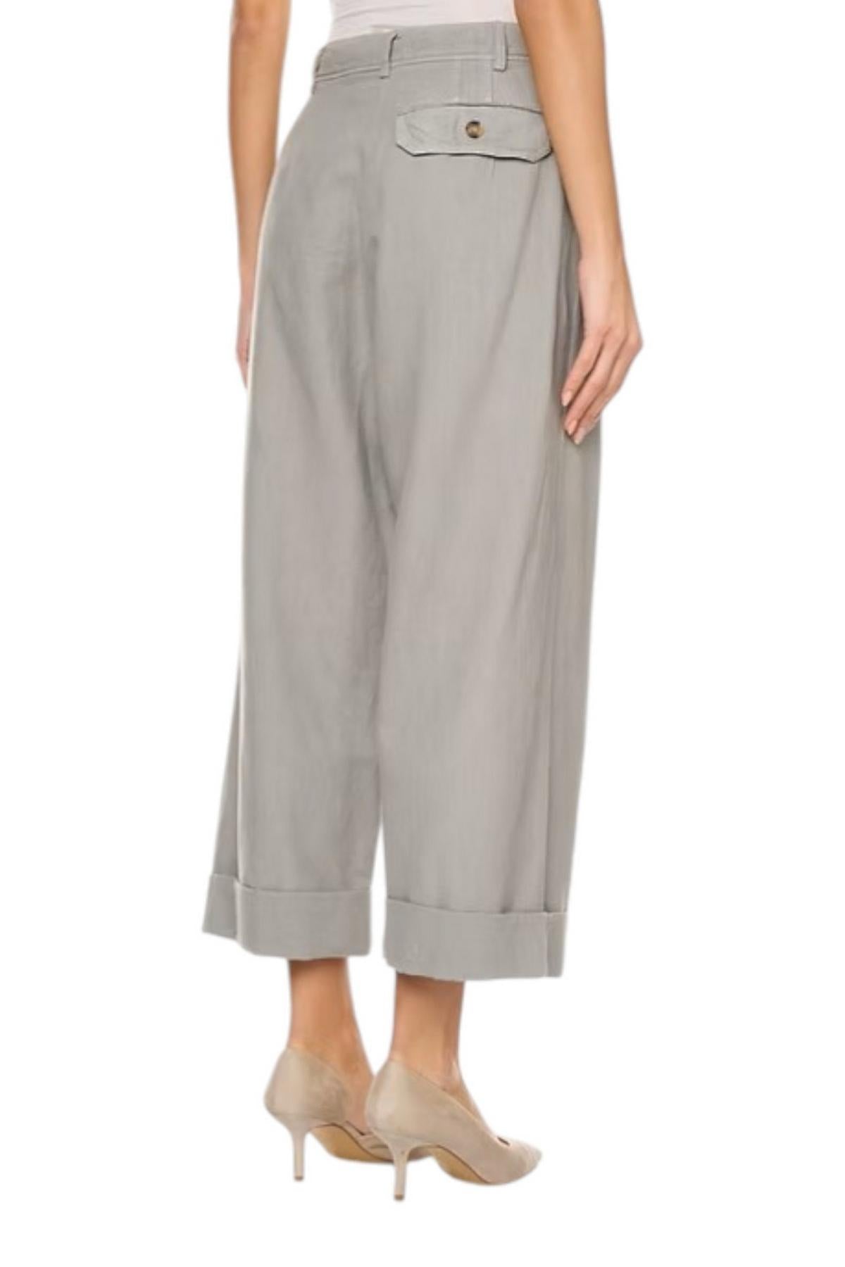 pantalone donna cropped in drill di cotone grigio