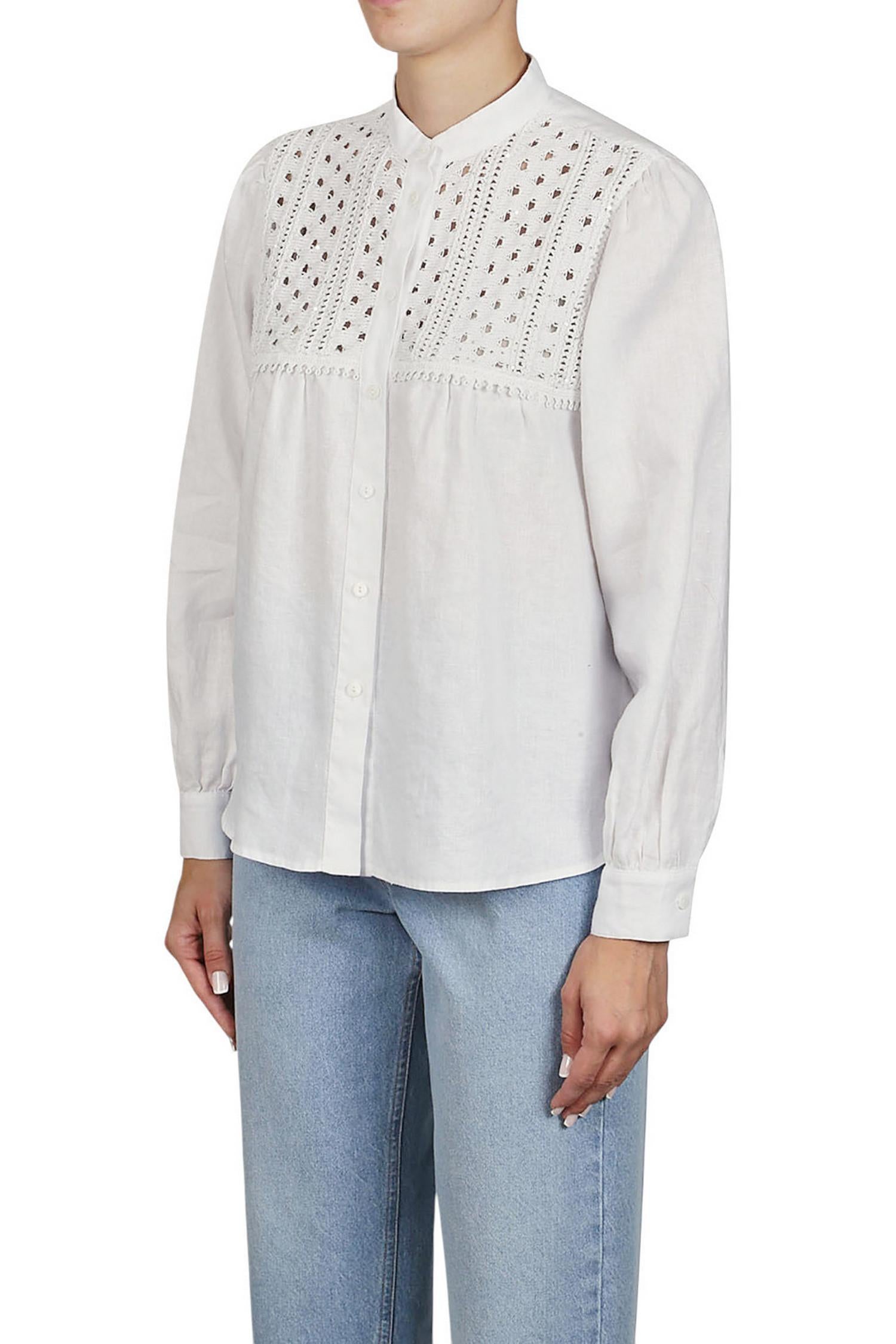 camicia donna con trafori bianca