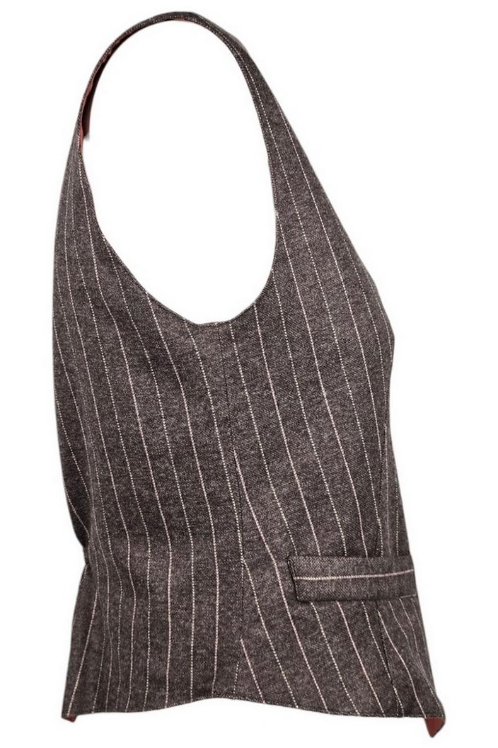 gilet donna gessato marrone e rosa