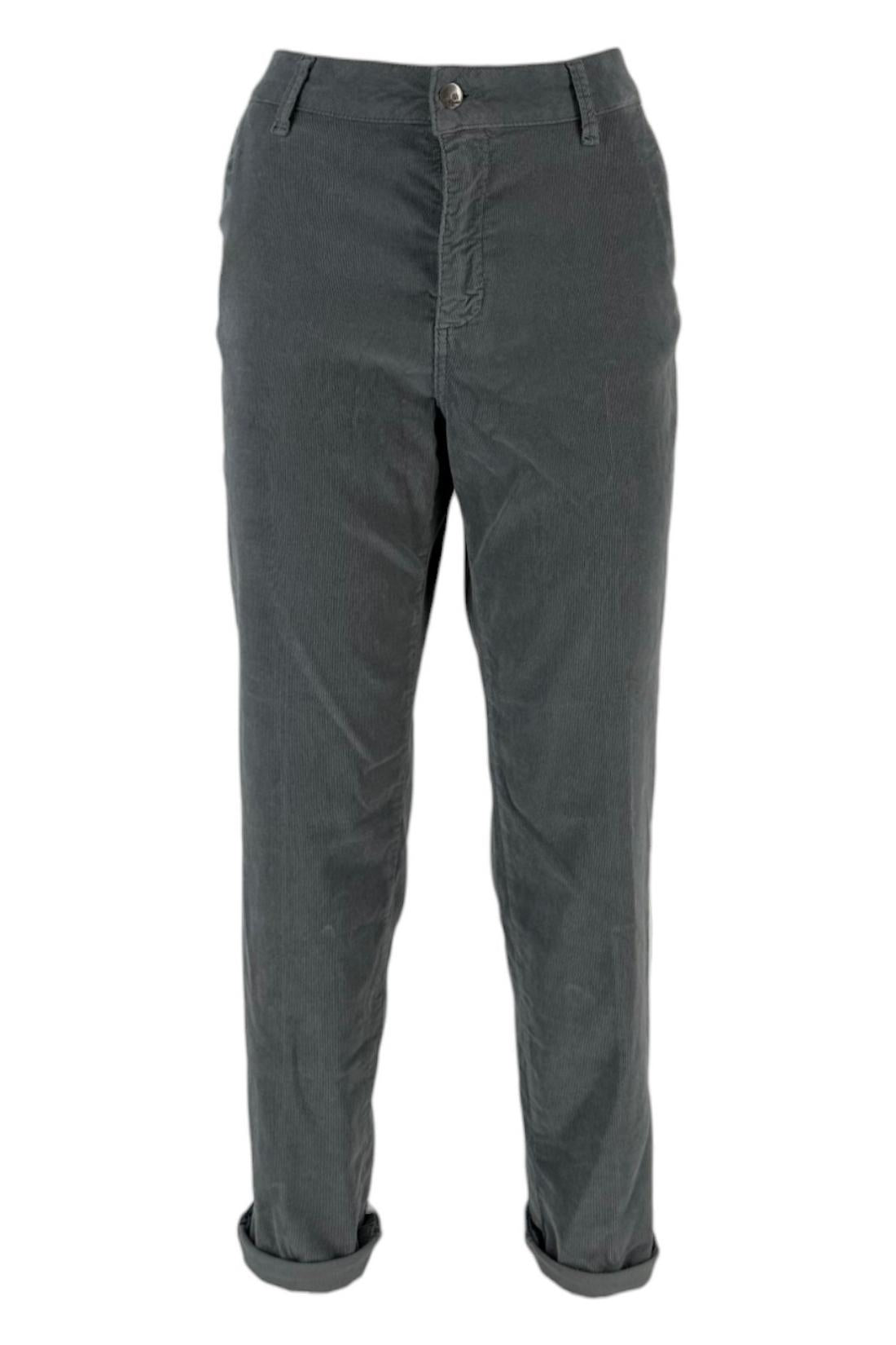 Pantalone donna con tasca all'americana in velluto grigio