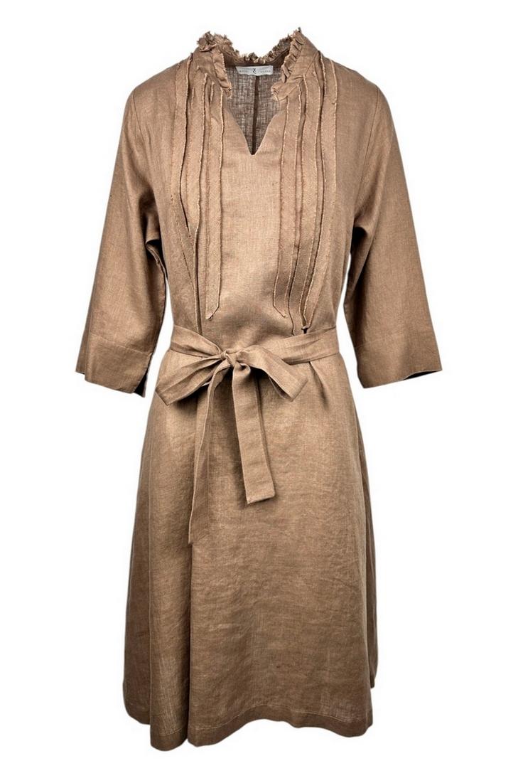 abito donna in lino con liste marrone