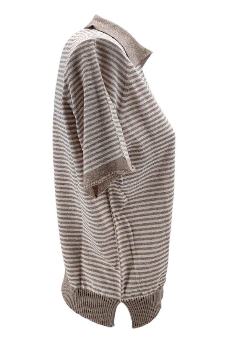 polo donna a righe bianco e beige modello a ovetto