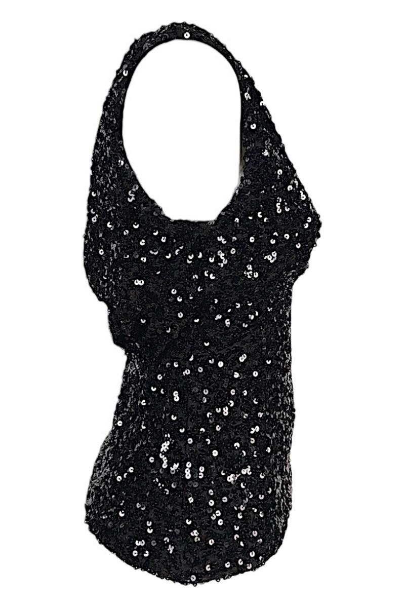 Top donna nero in paillettes stretch
