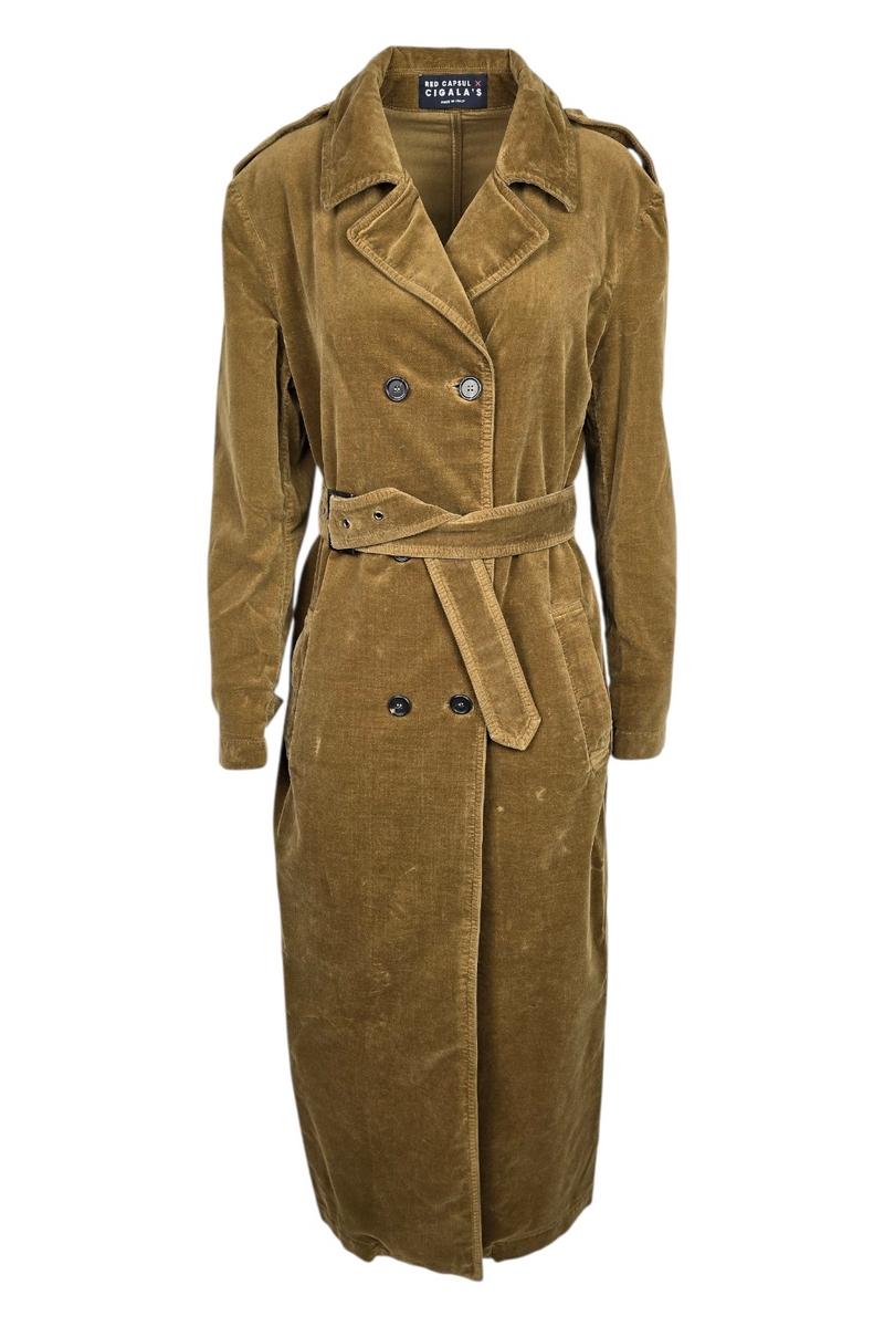 trench donna in velluto cammello
