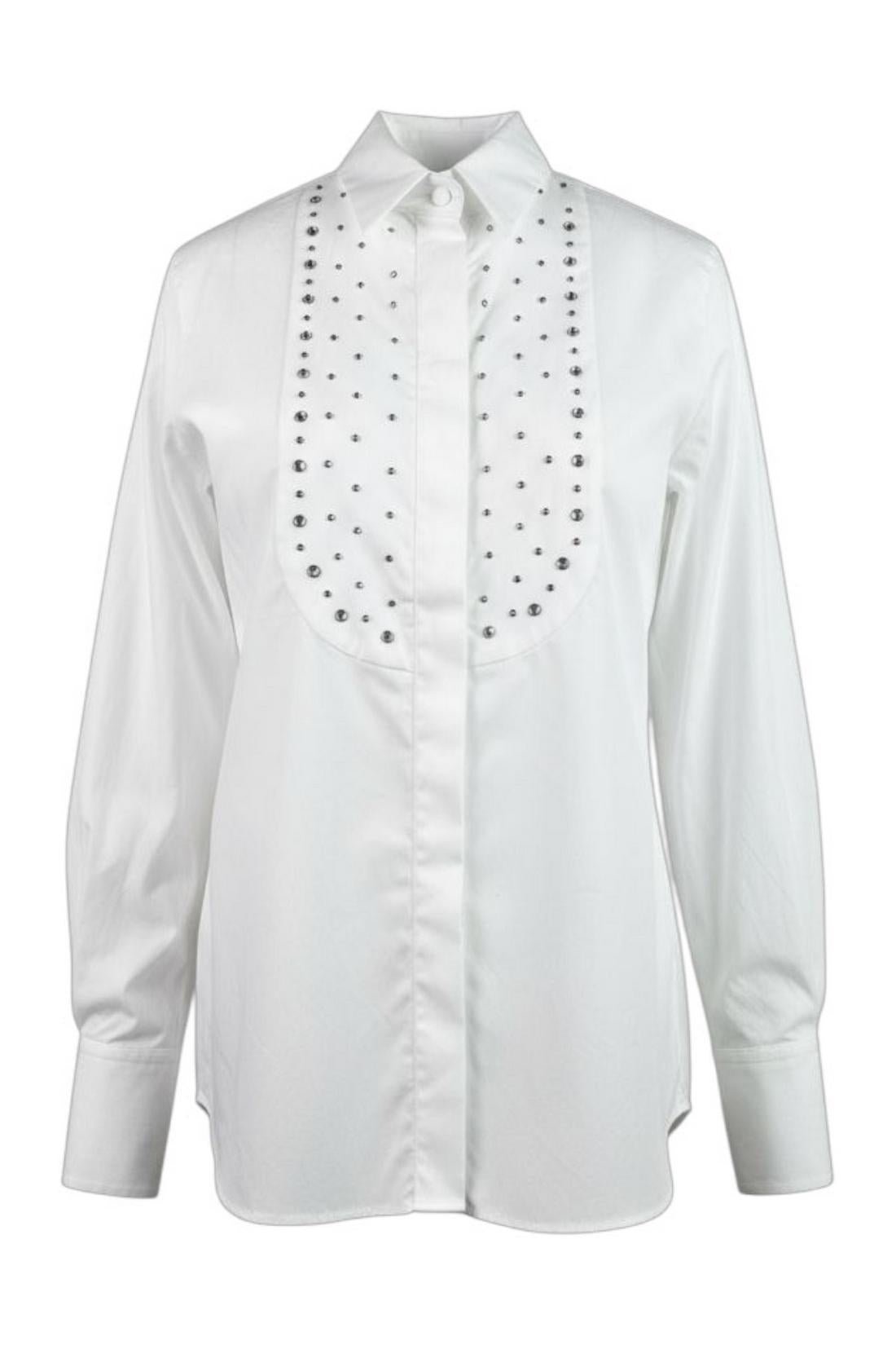 camicia donna bianco con plastron borchiato