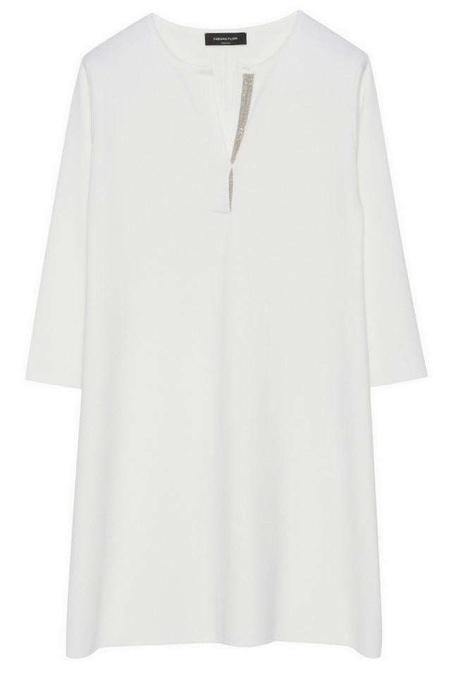 Abito donna panna in lana merino, rafia