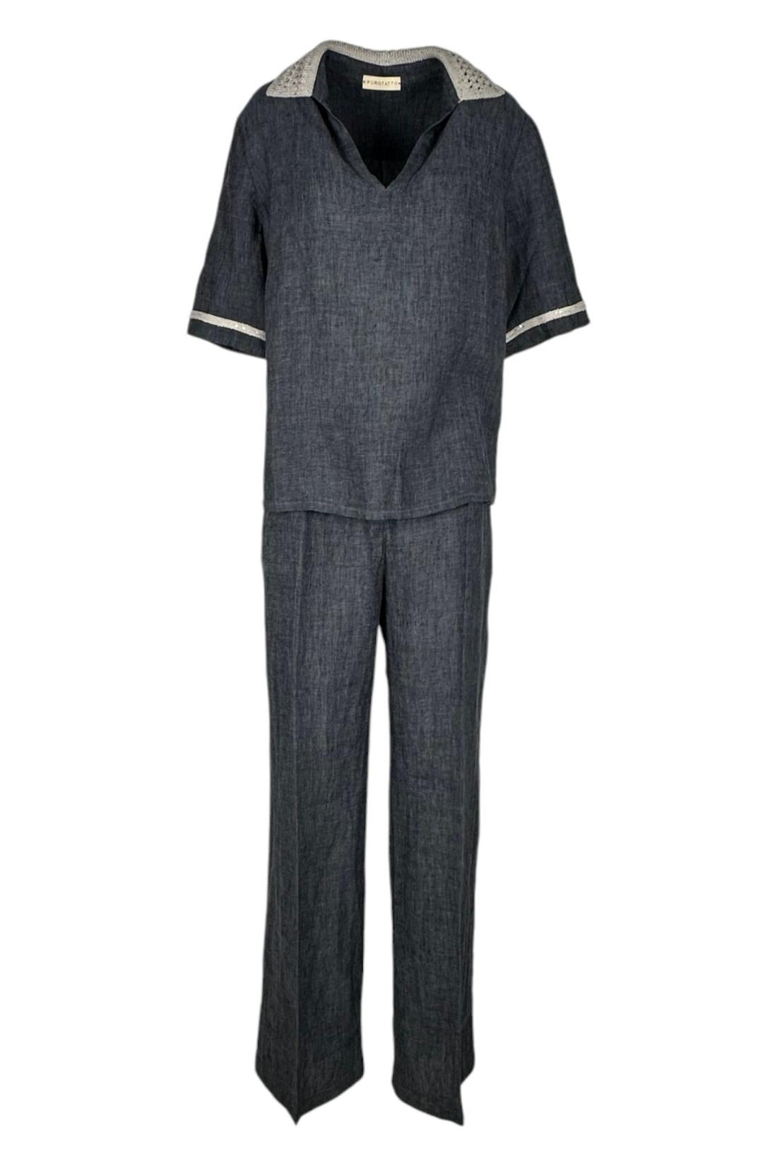 pantalone donna in lino grigio