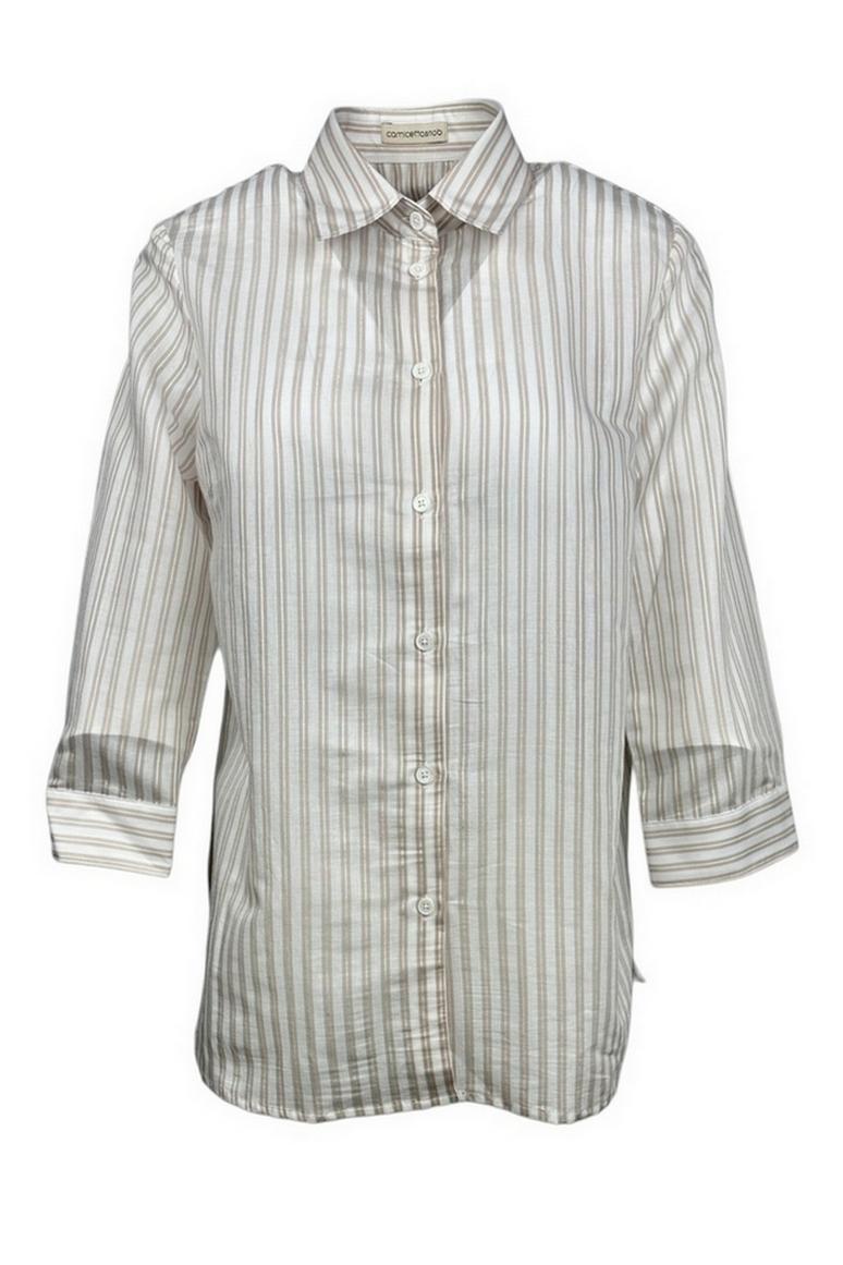 camicia donna con righe cangianti bianca e beige