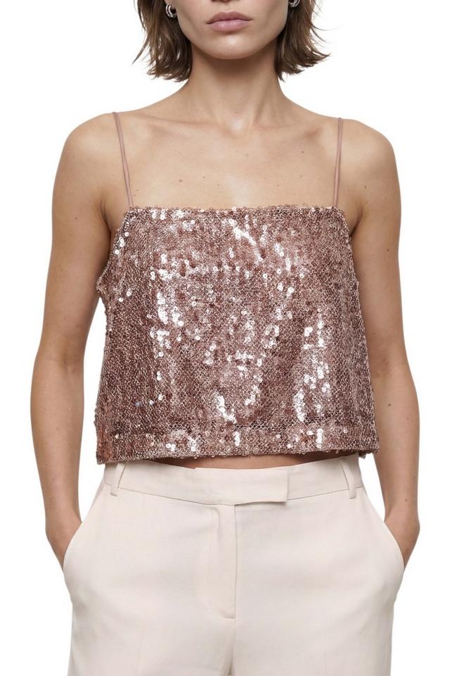 top donna con paillettes cipria