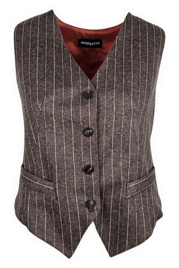 gilet donna gessato marrone e rosa