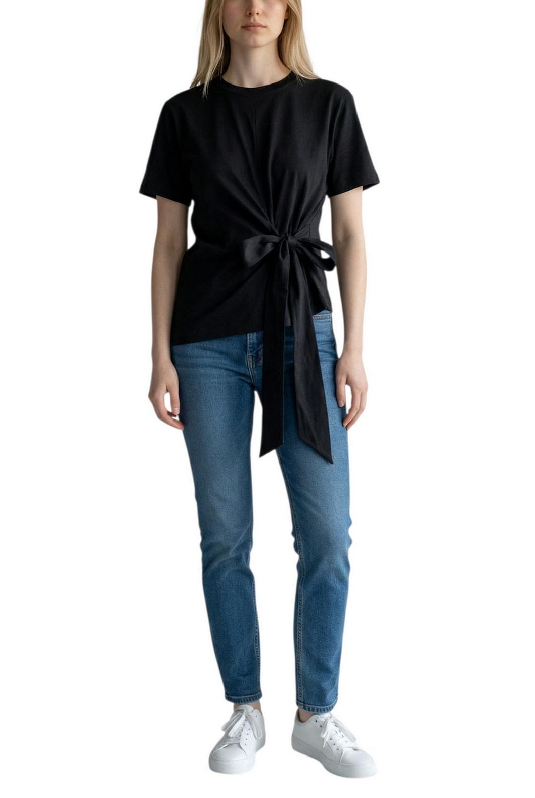 t--shirt donna mezza manica con fiocco nero