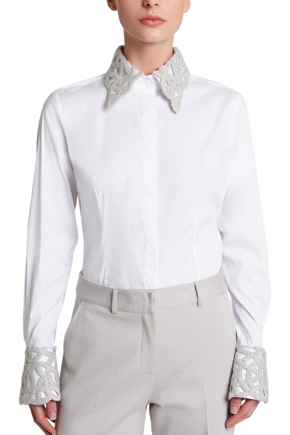 camicia donna dettagli macramè bianca