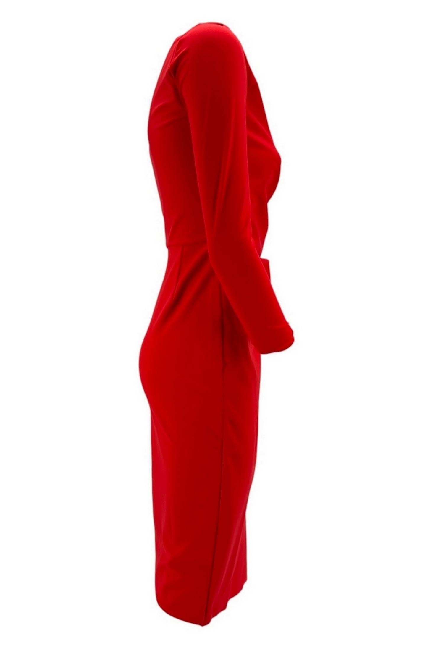 Abito donna in jersey corallo con drappeggio