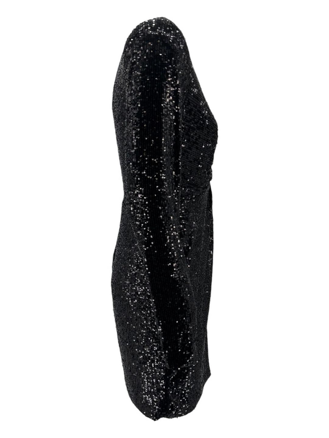 Abito donna nero con paillettes e scollo in raso