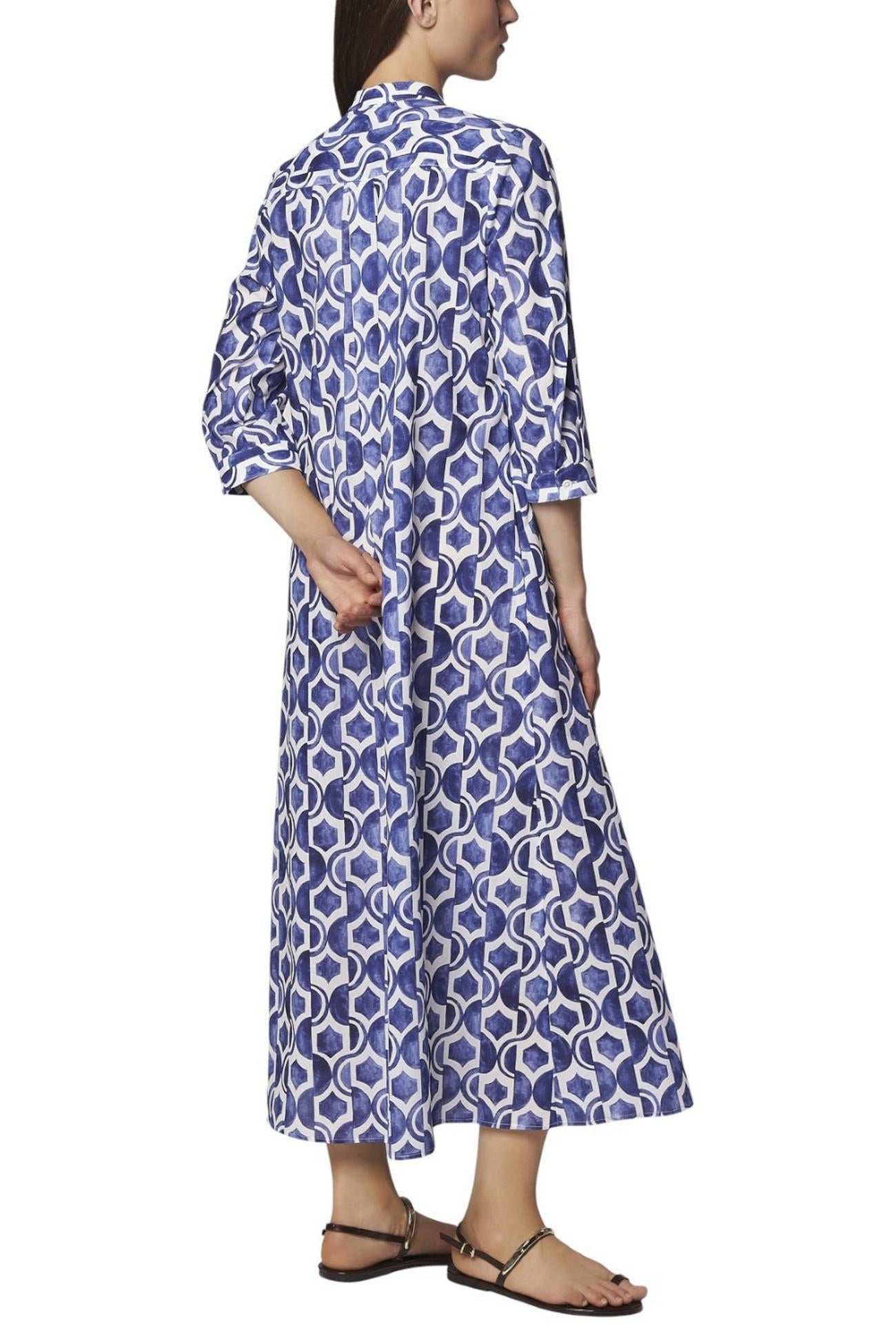 abito donna fantasia geometrica blu e bianco