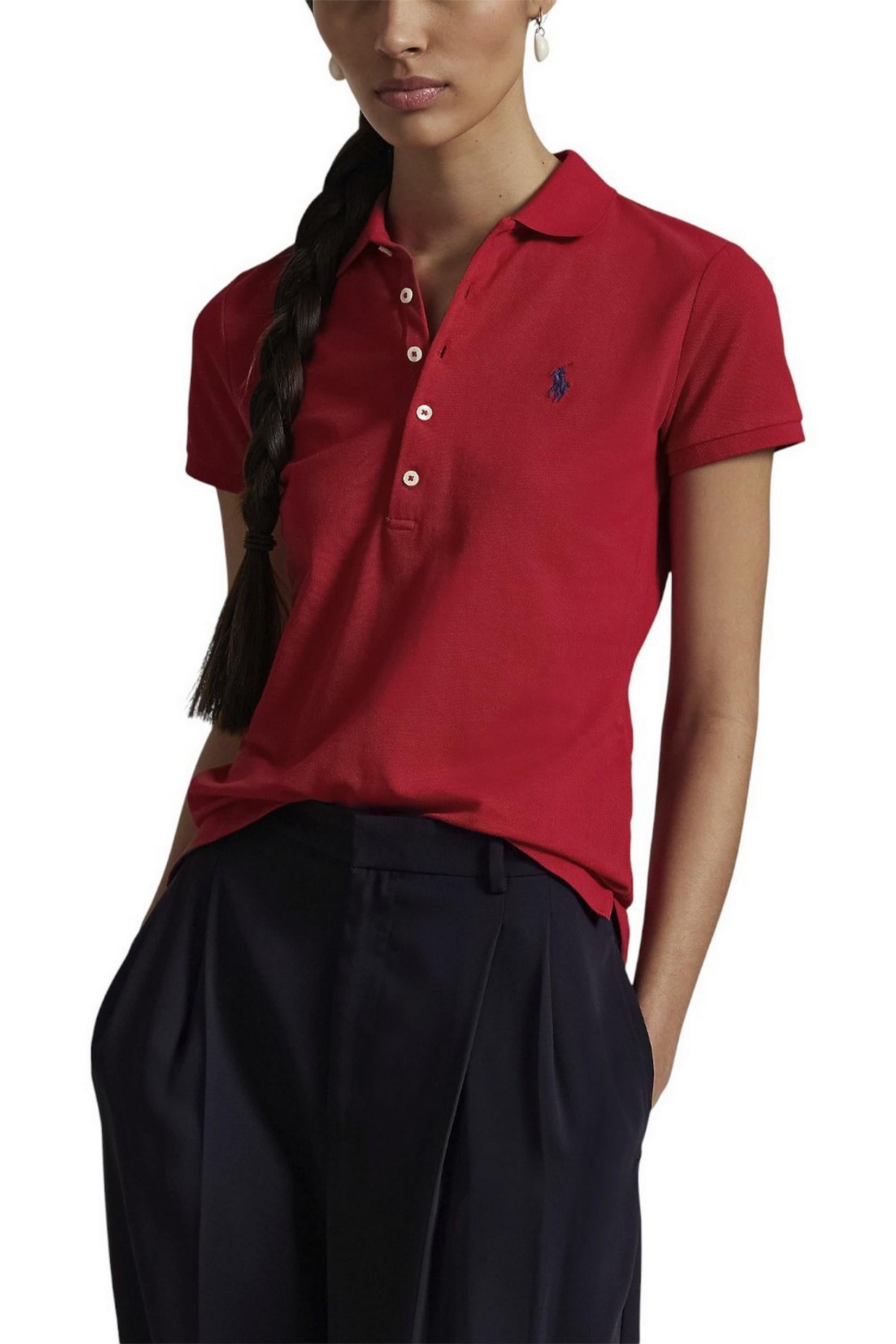 polo donna con abbottonatura lunga rosso