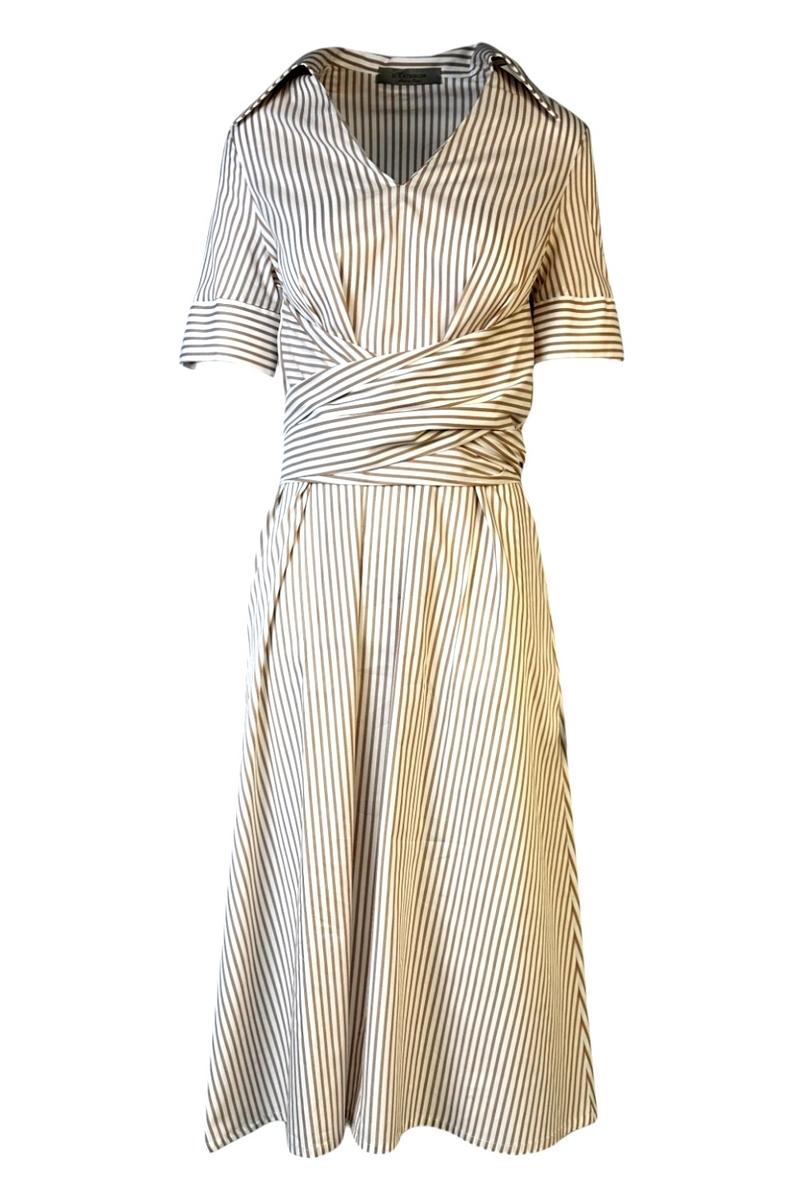 Abito donna in popeline bianco e beige