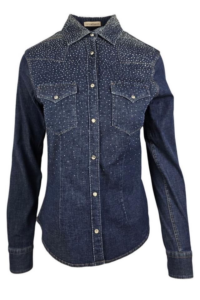 camicia donna in denim con borchie