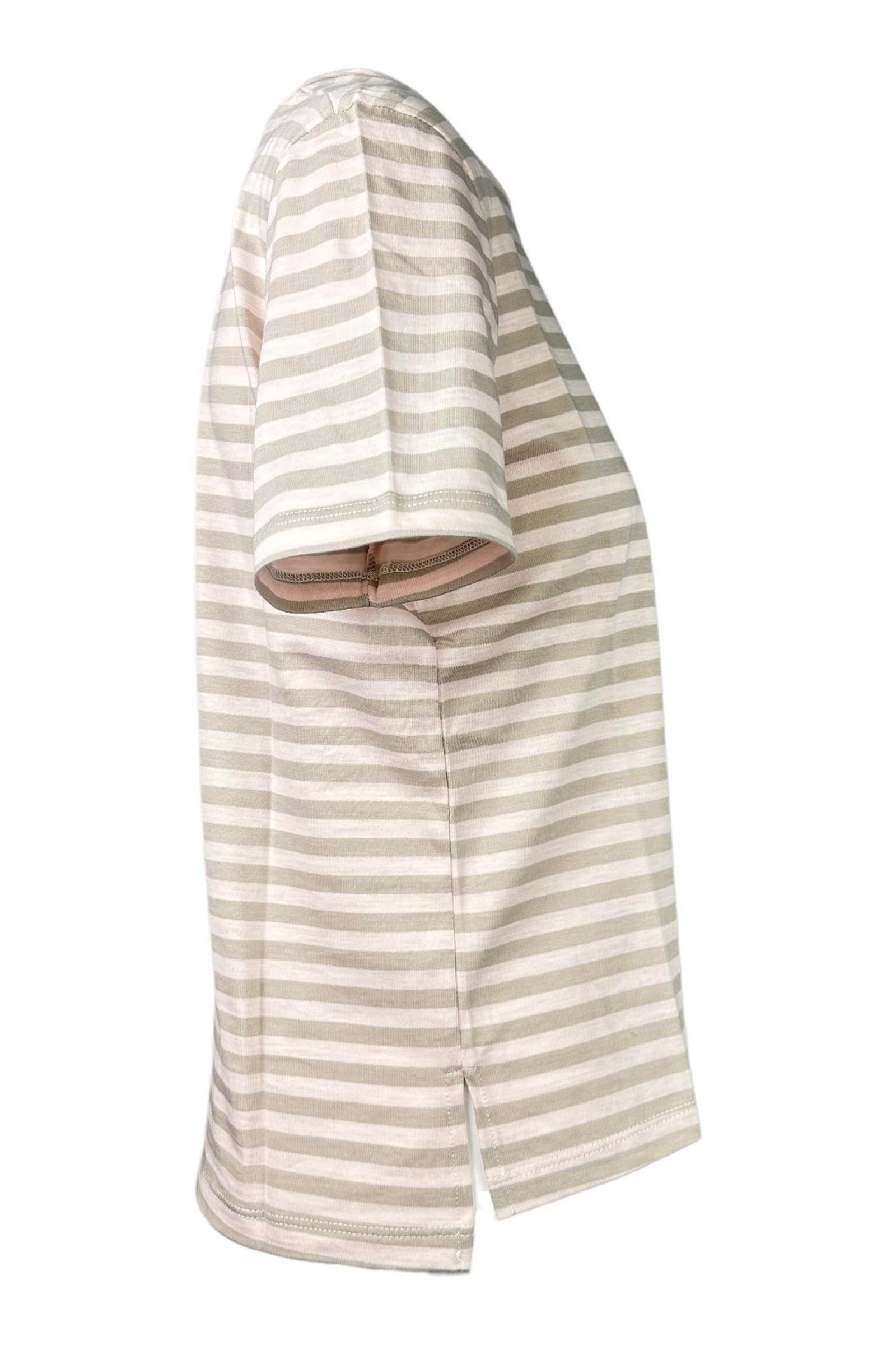 t-shirt donna manica corta scatola rigata rosa e beige