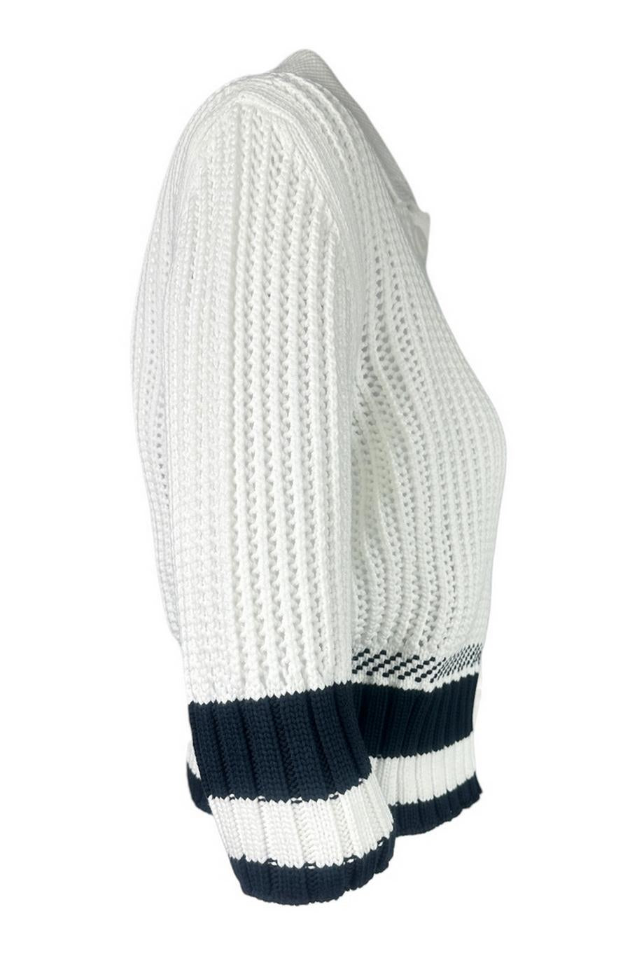 cardigan donna a polo bianca e blu