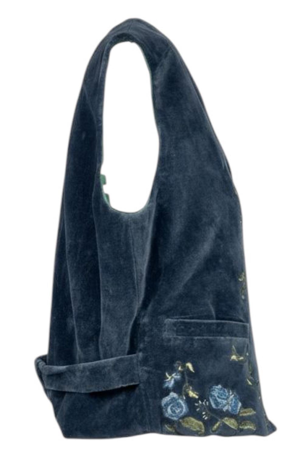 gilet donna in velluto blu con ricami