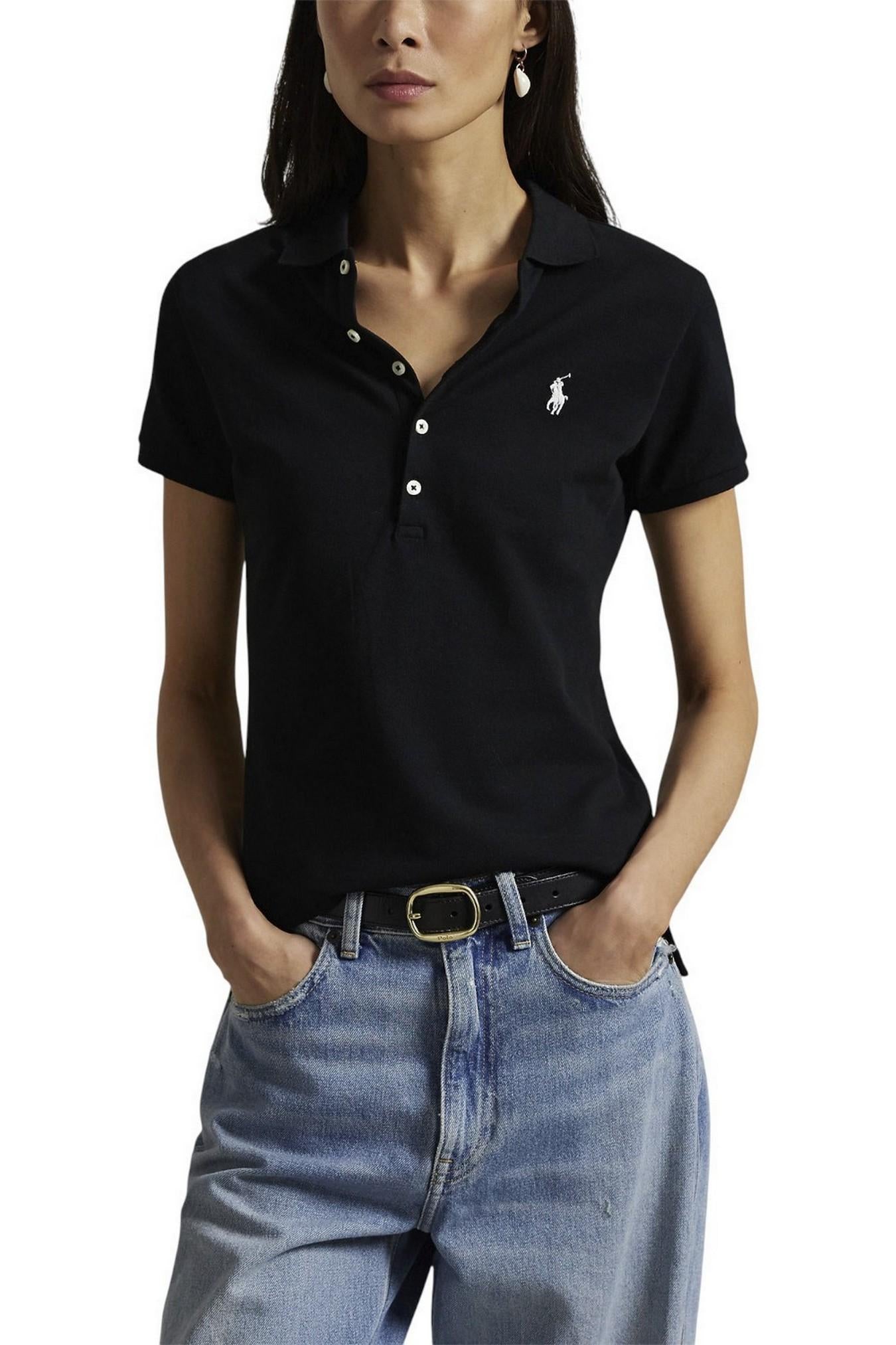 polo donna con abbottonatura lunga nero