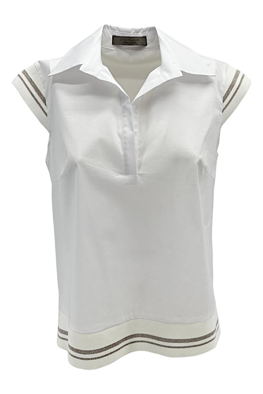 camicia donna a polo bianco con bordi in lurex
