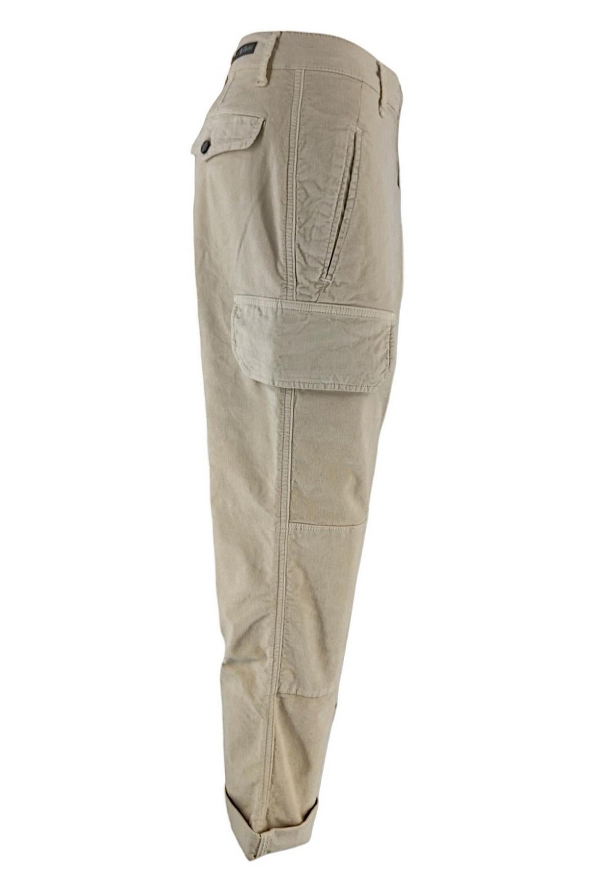 Pantalone donna modello cargo in velluto avorio