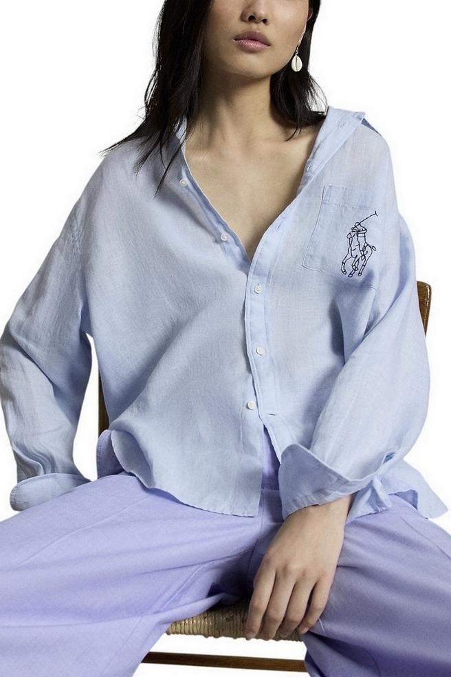 camicia donna con big pony azzurro