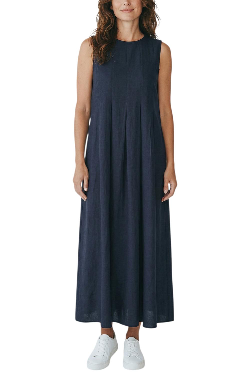 abito donna a pieghe in lyocell blu